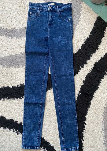 Pull and Bear Koyu Mavi Yuksek Bel Denim Jean