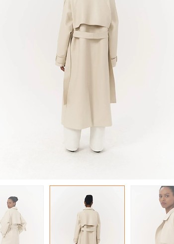 m Beden Mai colletion deri krem Uzun Kemerli Trençkot
