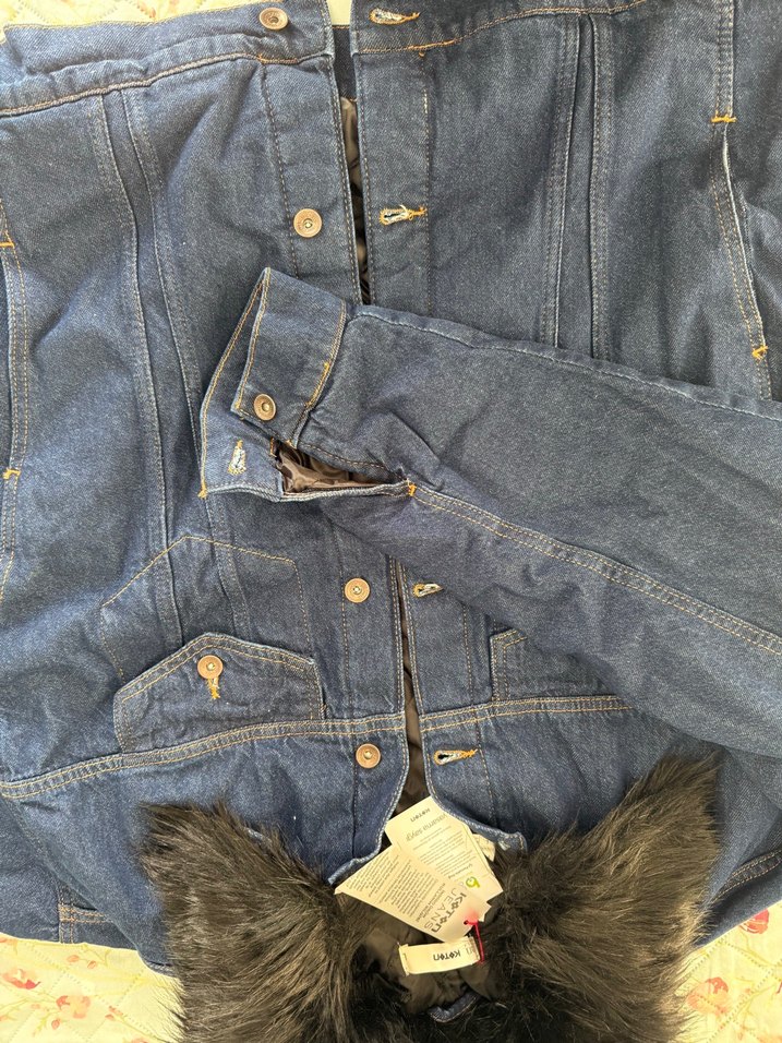 Kürk detaylı kot ceket - Görsel 4