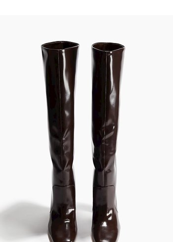 Kahverengi Deri Dizüstü Topuklu Çizme - Görsel 2