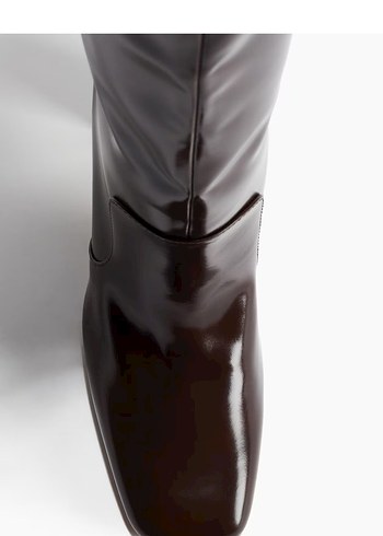 Kahverengi Deri Dizüstü Topuklu Çizme - Görsel 3