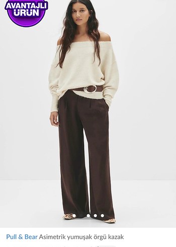 Pull&Bear Bej Asimetrik Yumuşak Örgü Kazak - Görsel 2