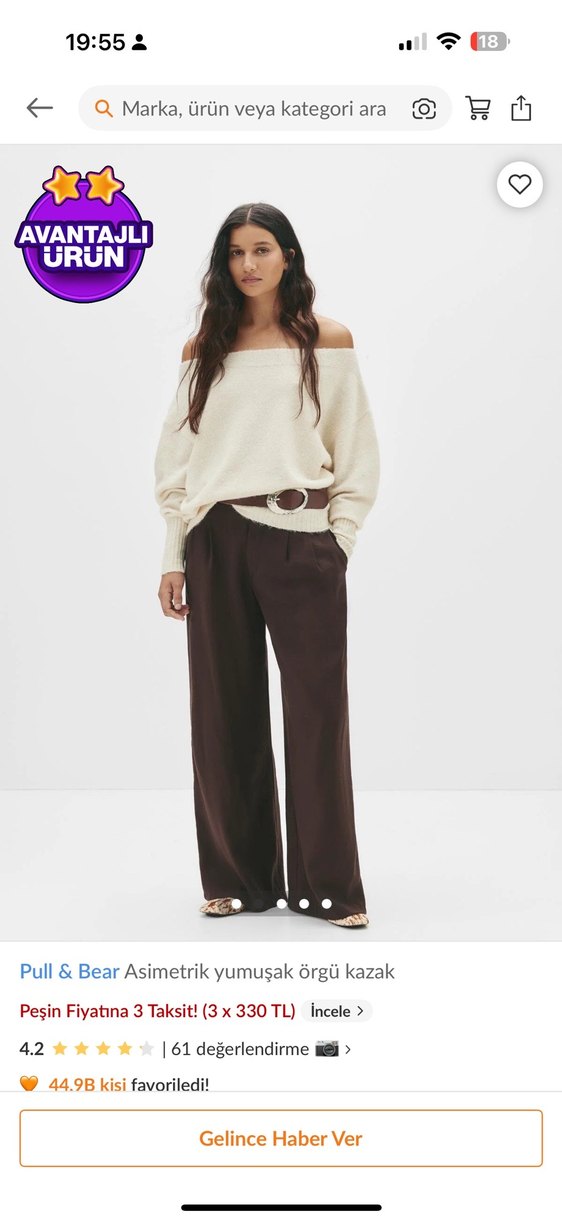 Pull&Bear Bej Asimetrik Yumuşak Örgü Kazak - Görsel 2