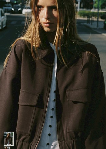 Zara Kadın Kahverengi Fermuarlı Bomber Ceket - Görsel 3