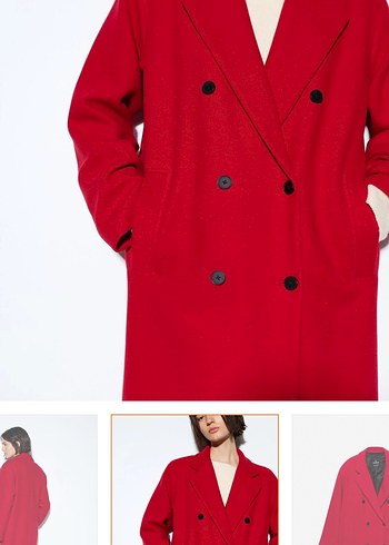 Stradivarius oversize Kırmızı Uzun Düğmeli Kaban - Görsel 3