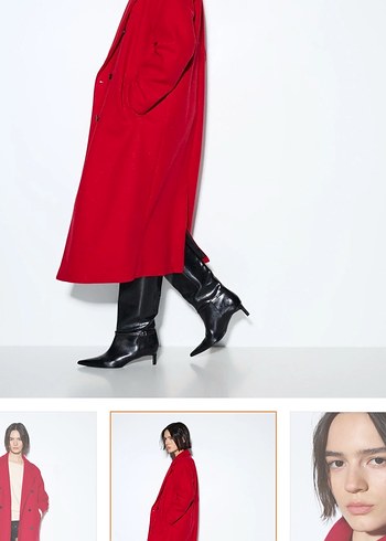 Stradivarius oversize Kırmızı Uzun Düğmeli Kaban - Görsel 2