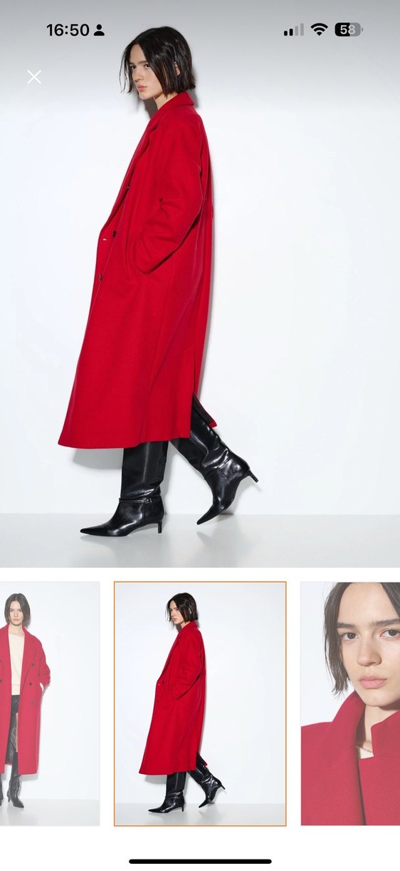 Stradivarius oversize Kırmızı Uzun Düğmeli Kaban - Görsel 2