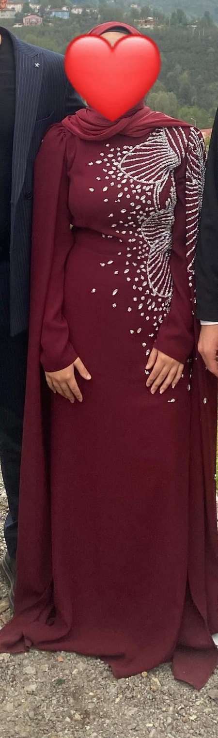 Semala Butik Bordo İşlemeli Tesettür Abiye - Görsel 2