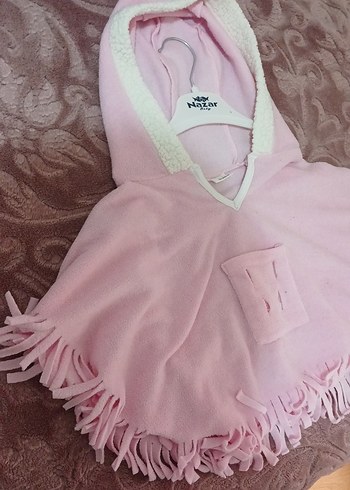 Pembe Kapüşonlu Kız Çocuk Panço - Görsel 4