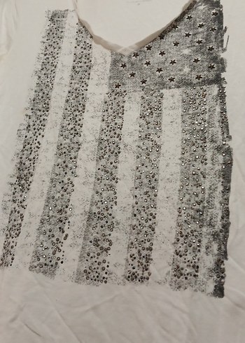 Kadın V Yaka Kısa Kollu Payetli Tişört - Görsel 2