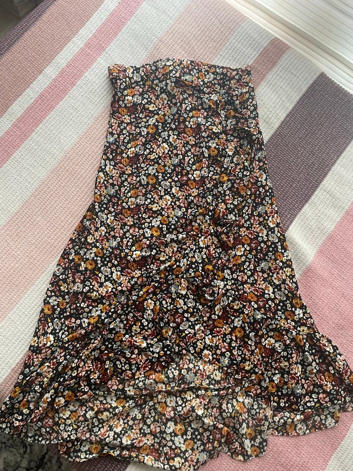 Kahverengi Bohem çiçekli etek - Görsel 2