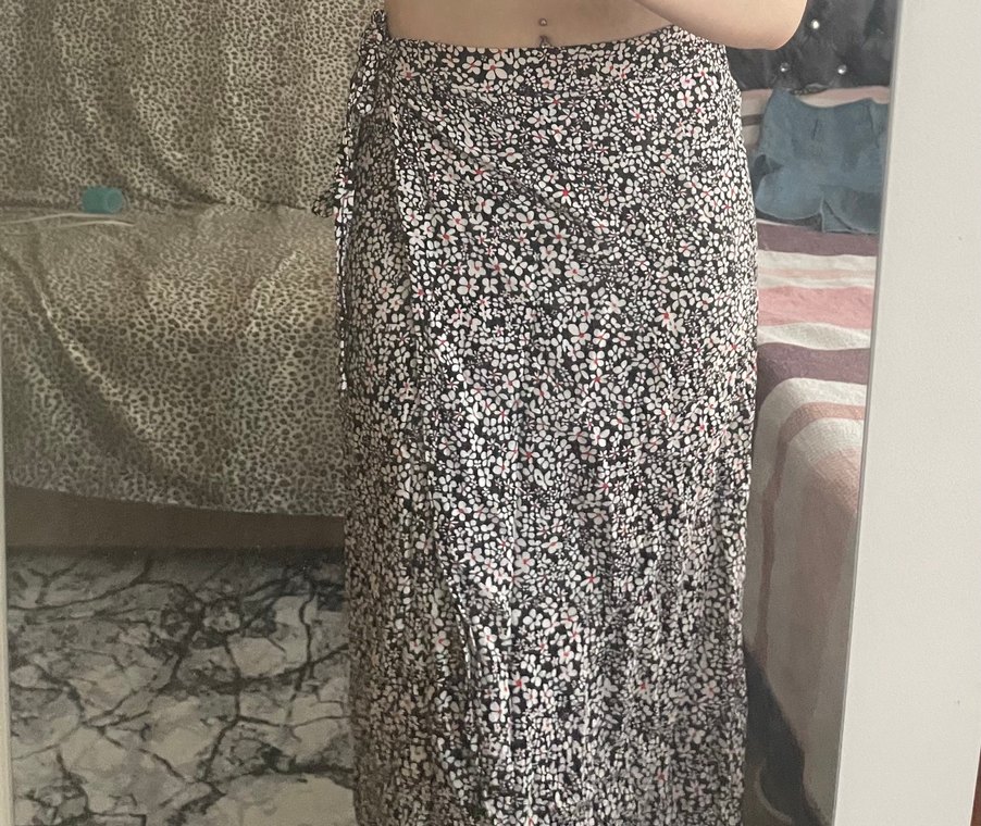 Renkli Bağlama Desenli Uzun yırtmaçlı etek - Görsel 2