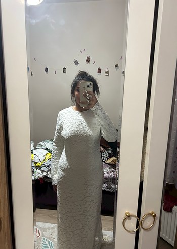Abiye Uzun Kollu Beyaz Dantel Bohem Elbise
