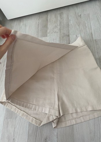 Diğer Bej Yüksek Bel Keten şort etek