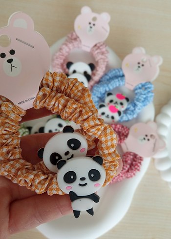 Renkli Desenli Elastik Panda Saç Tokası - Görsel 3