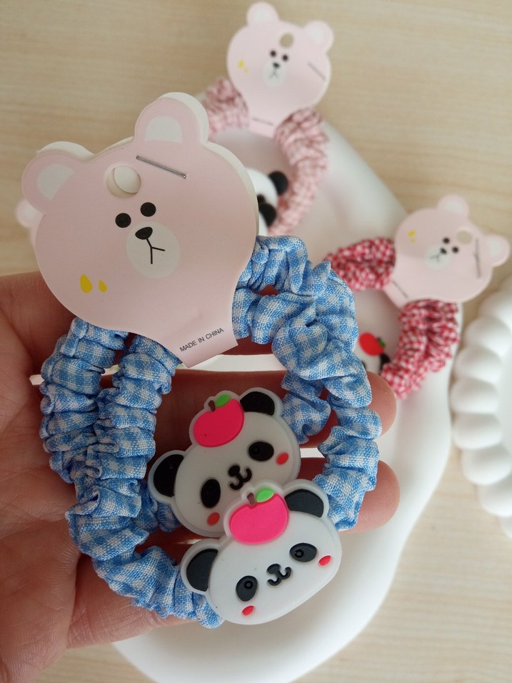 Renkli Desenli Elastik Panda Saç Tokası - Görsel 2