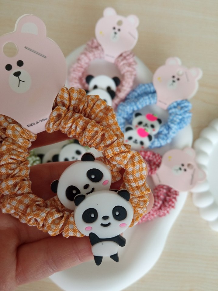 Renkli Desenli Elastik Panda Saç Tokası - Görsel 3