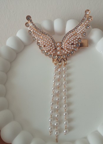 Boncuklu Beyaz Kanat Saç Tokası - Görsel 3