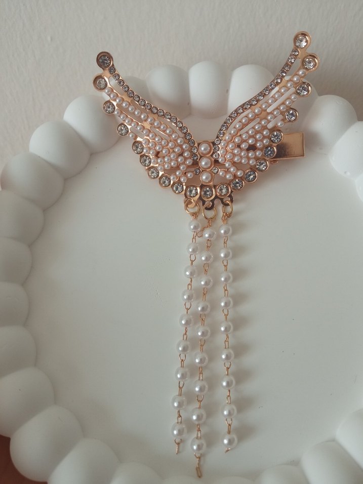 Boncuklu Beyaz Kanat Saç Tokası - Görsel 3