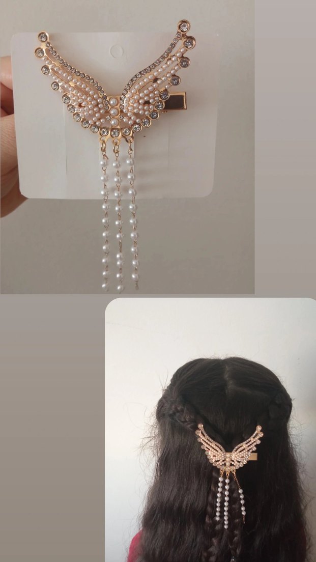 Boncuklu Beyaz Kanat Saç Tokası - Görsel 2