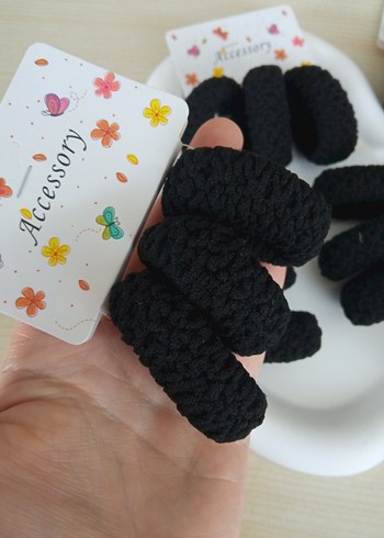 Siyah Örgü Bohem Lastik Toka 3'lü Set - Görsel 2