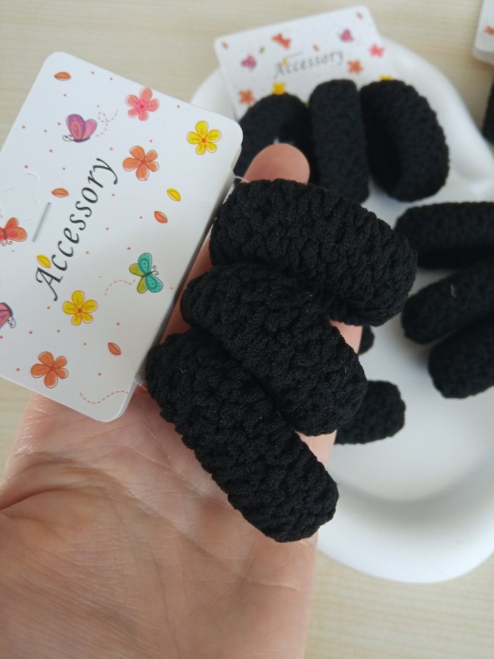 Siyah Örgü Bohem Lastik Toka 3'lü Set - Görsel 2