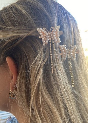 İnci Detaylı Altın Renkli Kelebek Tokalar - Görsel 2