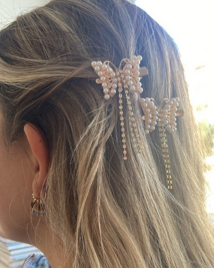 İnci Detaylı Altın Renkli Kelebek Tokalar - Görsel 2