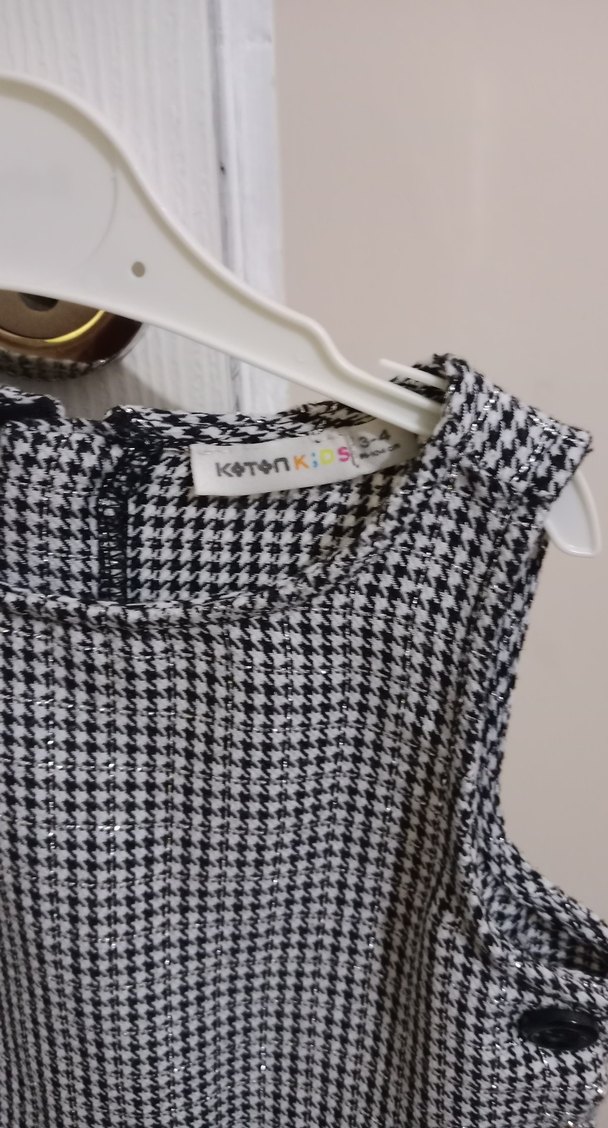 Düğmeli Gri Ekose Kız Elbise - Görsel 2