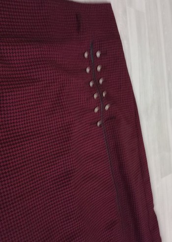 Bordo Düğmeli Uzun Kadın Etek - Görsel 2