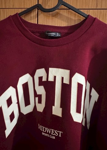 Stradivarius Bordo Boston Bisiklet Yaka Sweatshirt
