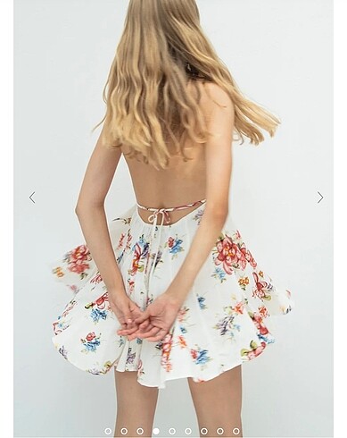 BSL FASHION Ekru desenli volanlı elbise