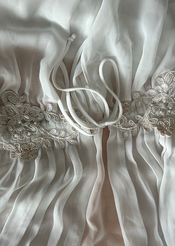 Nakışlı Beyaz Bohem Uzun Şifon Kap - Görsel 4