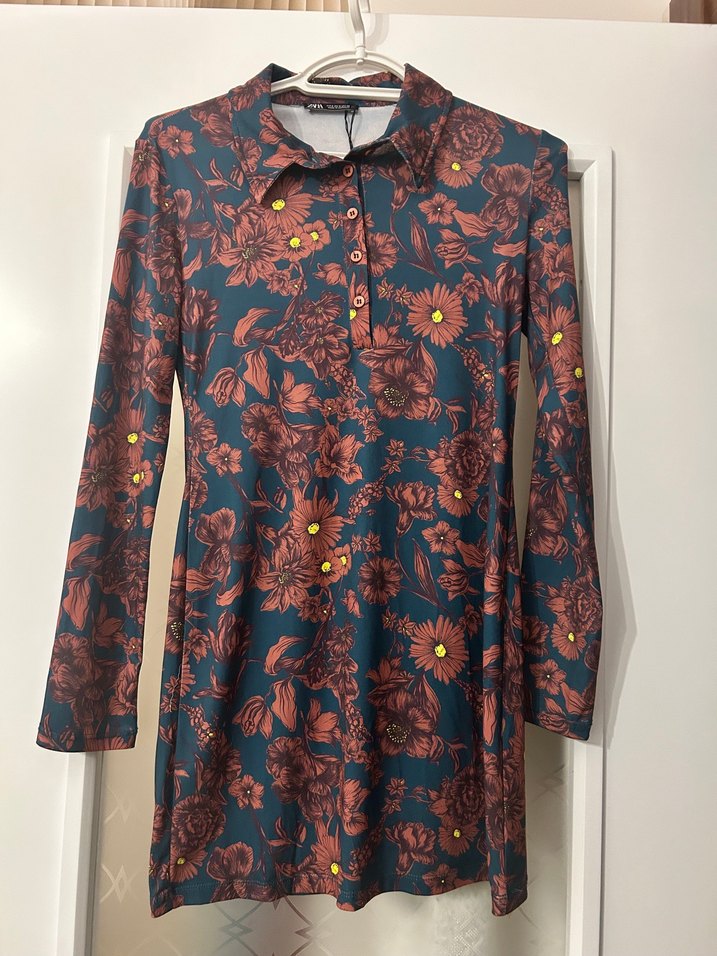 ZARA Çiçek Desenli Uzun Kollu Bohem Elbise - Görsel 4