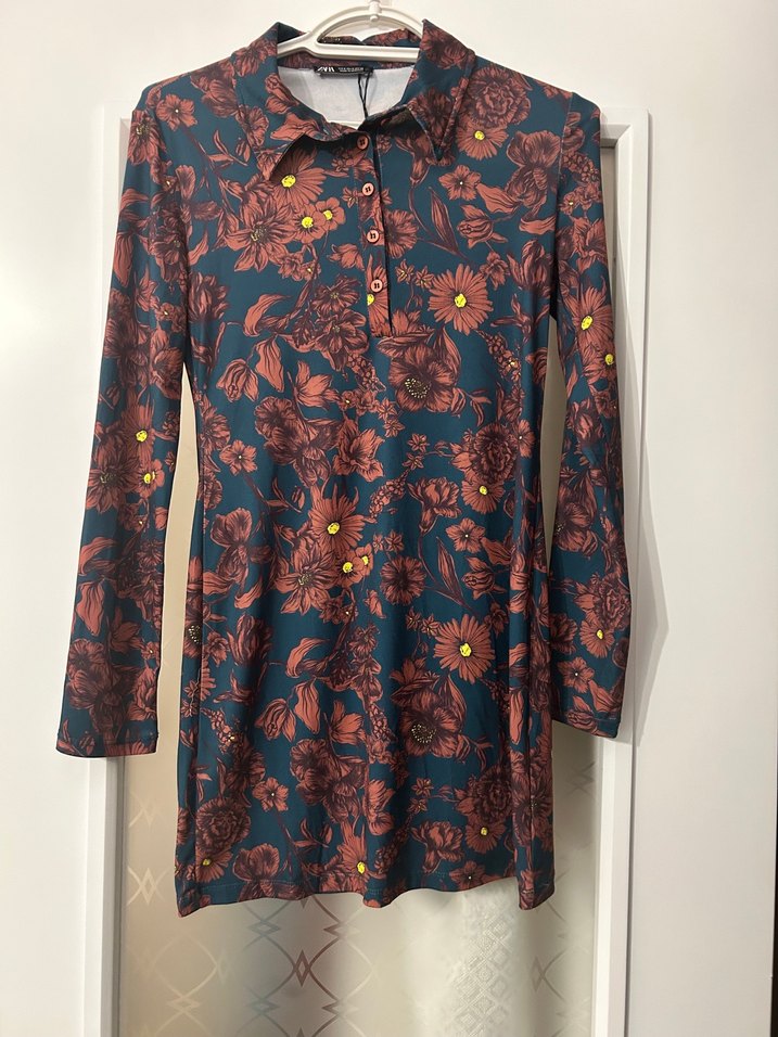 ZARA Çiçek Desenli Uzun Kollu Bohem Elbise - Görsel 5