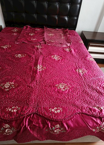 Bordo Nakışlı Yatak Örtüsü - Görsel 5
