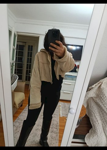 Bej Kadın Kürklü Midi Kışlık Ceket - Görsel 3