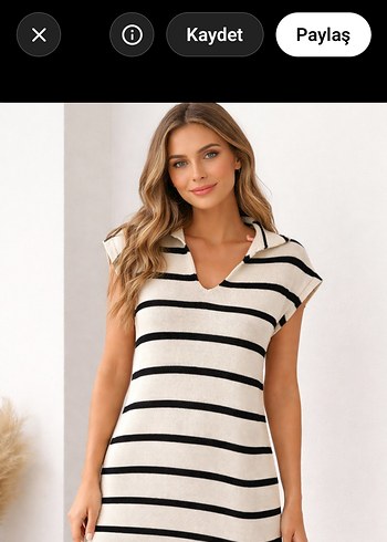 Çizgili V Yaka Kısa Kollu Triko Elbise - Görsel 6