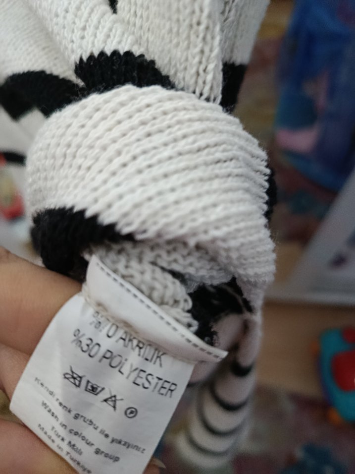 Çizgili V Yaka Kısa Kollu Triko Elbise - Görsel 5