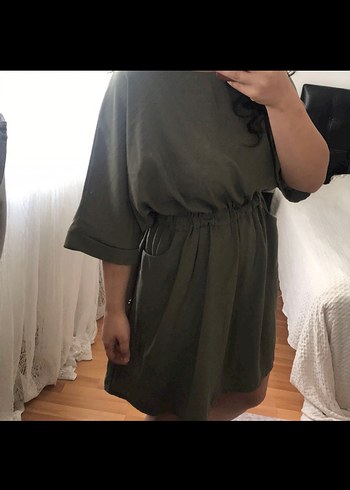 Sıfır Haki Midi Elbise - Görsel 5