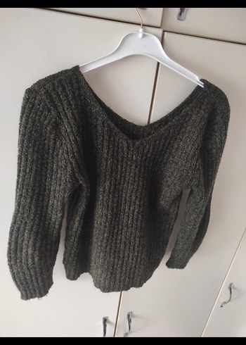 V Yakalı Örgü Kadın Kazak - Görsel 3