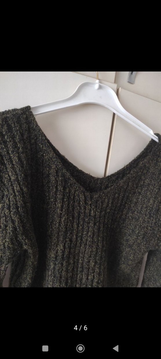 V Yakalı Örgü Kadın Kazak - Görsel 4