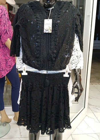 Beyaz Dantelli Bohem Kadın şort takım - Görsel 4