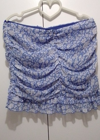 Zara Mavi Renkli Fırfırlı Mini Etek