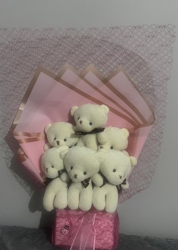 Beşli Beyaz Peluş Ayıcık Buketi - Görsel 2