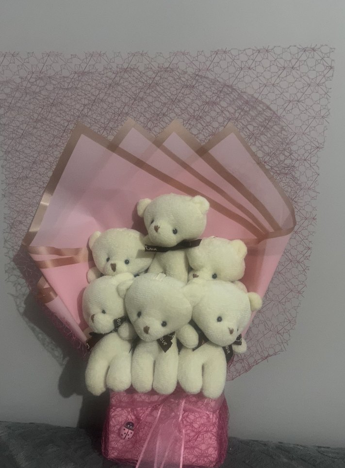 Beşli Beyaz Peluş Ayıcık Buketi - Görsel 2