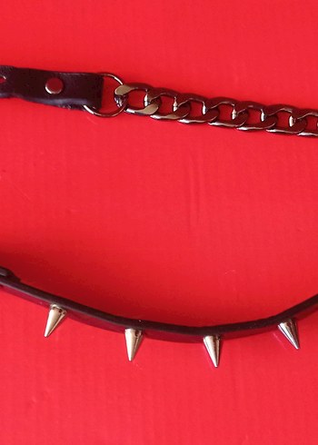 siyah Deri kadın choker Zincir ve zimba Detaylı Punk