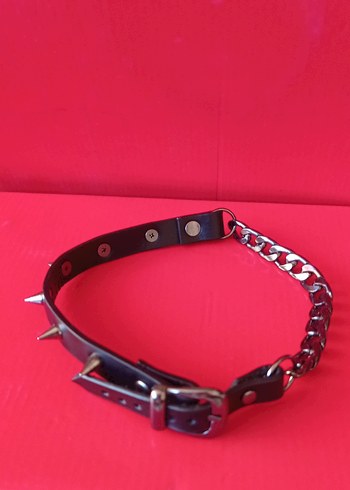 Beden siyah Renk siyah Deri kadın choker Zincir ve zimba Detaylı Punk