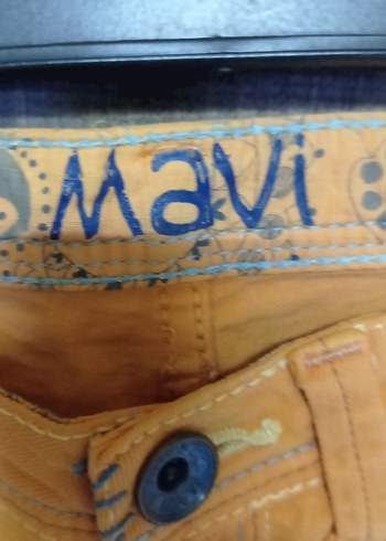 Mavi Jeans oranj Renkli Baskılı Kot Mini Şort mavi jeans