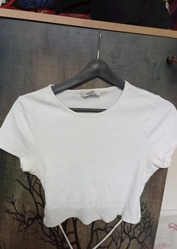 l Beden Kadın Beyaz Kısa Kollu Crop Top